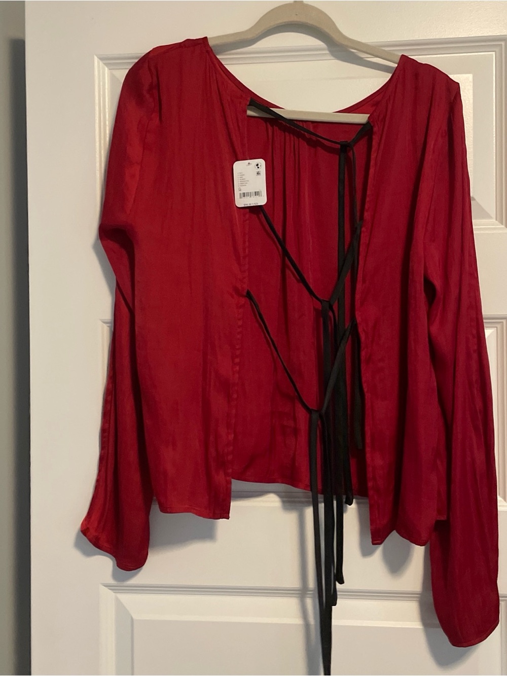Free People Red Satin Tie-Front Blouse